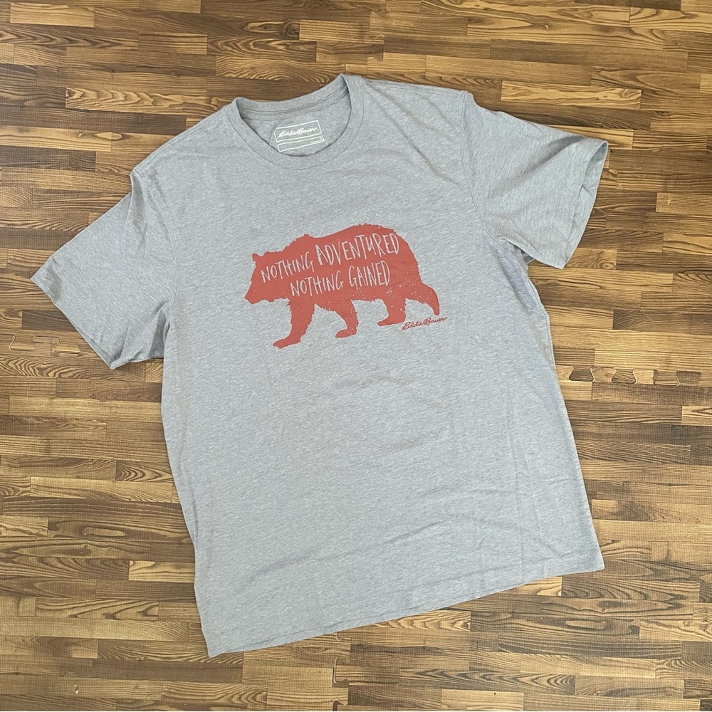Eddie Bauer Men's Gray Shirt “Nothing Adventured Nothing Gained” Large